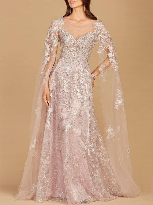 Lara 29300 Lace Mother of the Bride Dress with Cape Sleeves