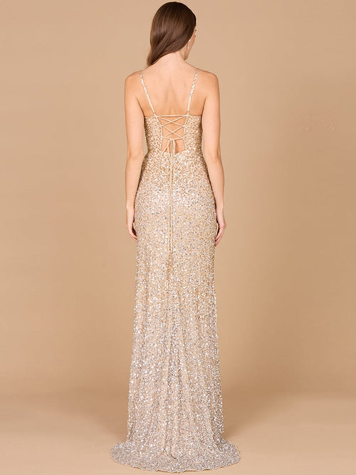 Beaded V Neck Dress with Slit