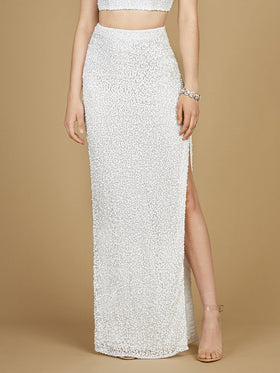 Long Side-Slit Beaded Skirt