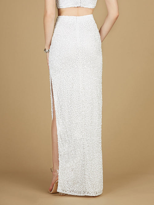 Long Side-Slit Beaded Skirt