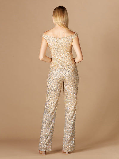 Lara 29313 Gold and Silver Beaded Off Shoulder Jumpsuit
