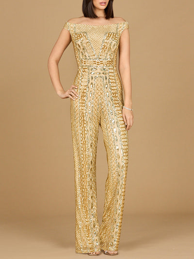 Lara 29323 Beaded Off the Shoulder Jumpsuit