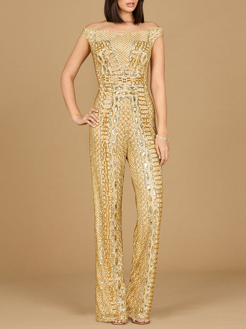 Lara 29323 Beaded Off the Shoulder Jumpsuit