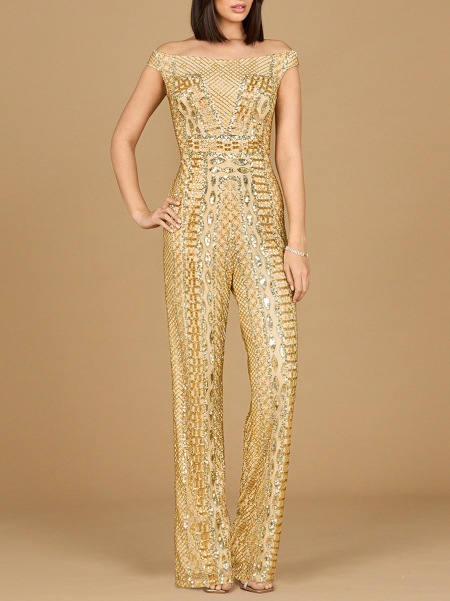 Lara 29323 Beaded Off the Shoulder Jumpsuit