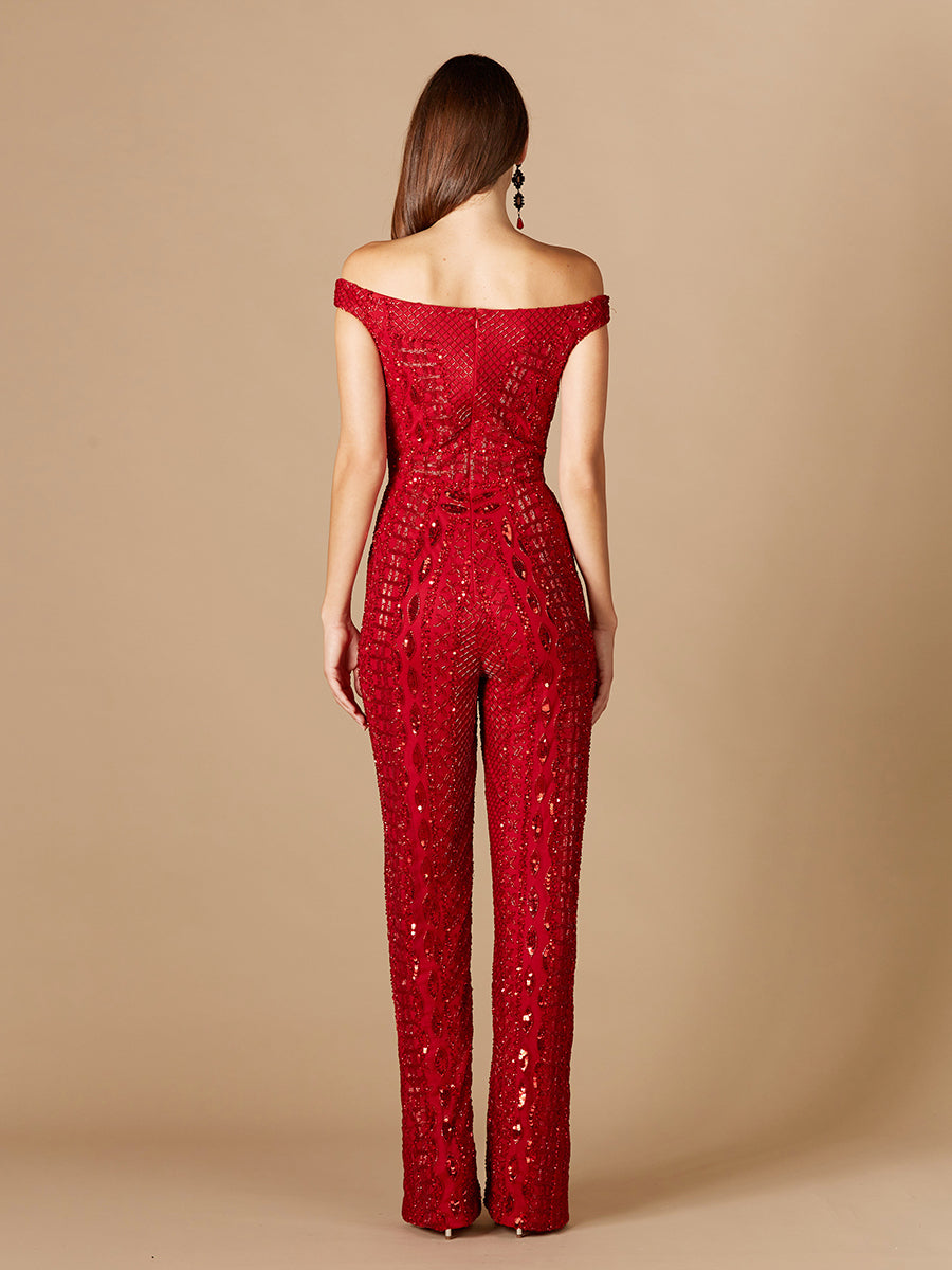 Lara 29323 Beaded Off the Shoulder Jumpsuit