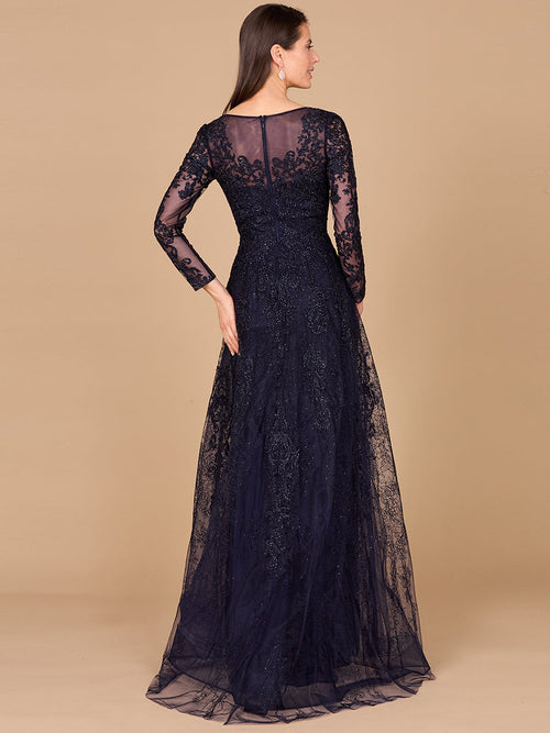Long Sleeve V-Neck Lace Gown