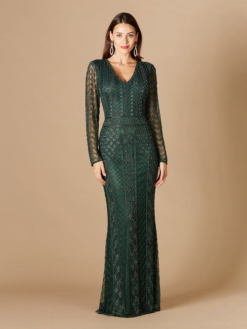 Long Sleeve Beaded Dress