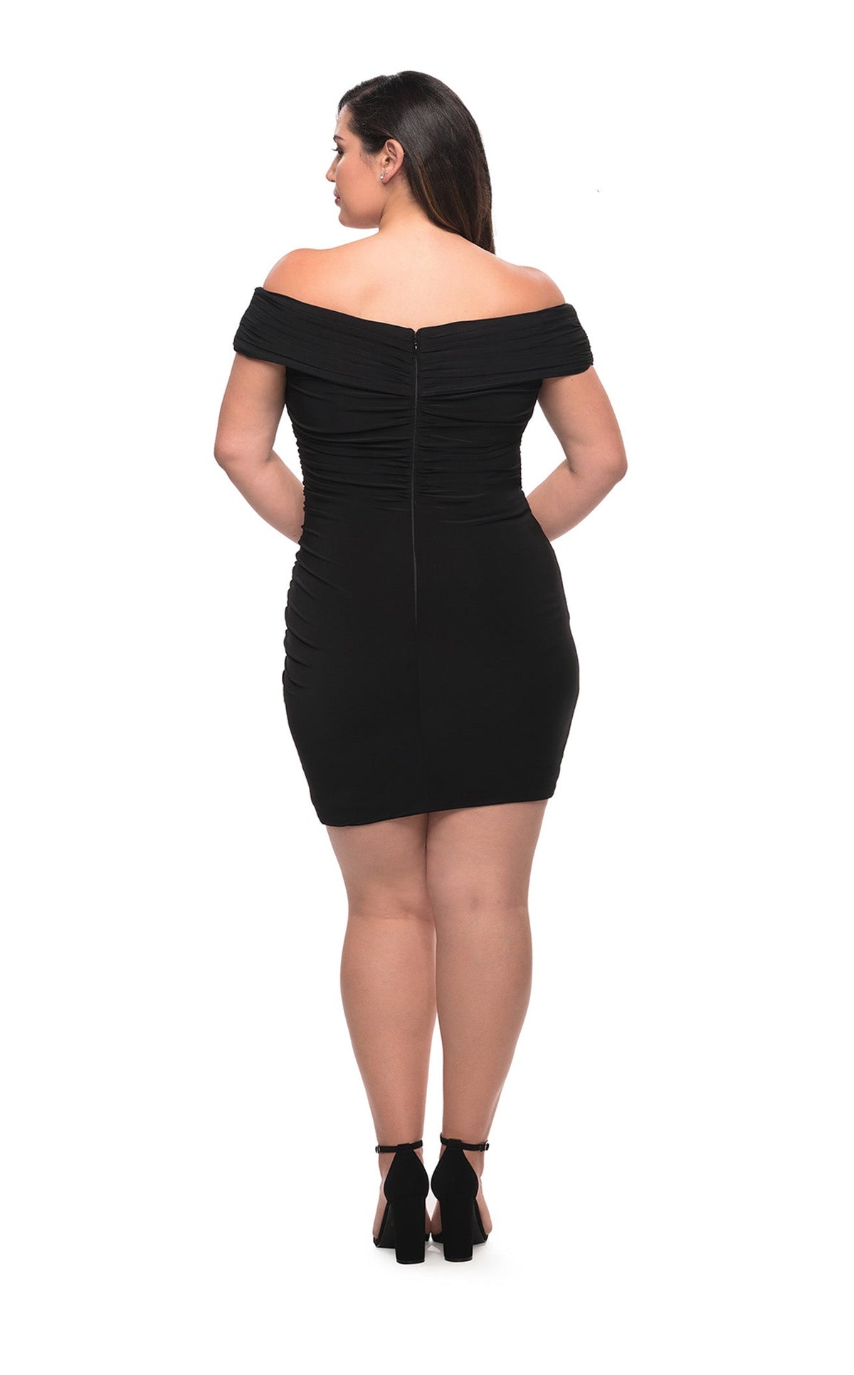 La Femme 29521C Ruched Slit Off the Shoulder Short Sleeves Prom Dress