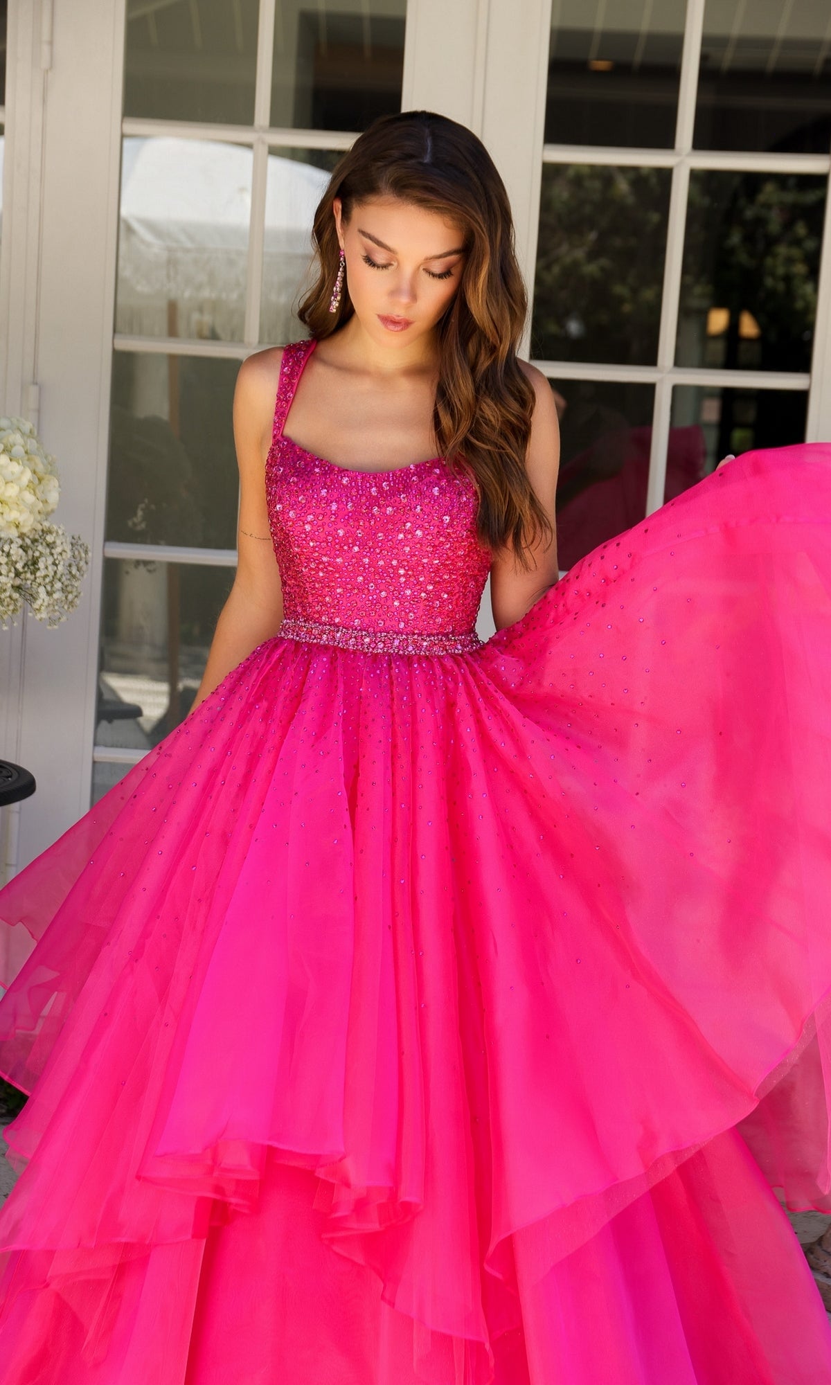Ava Presley 29523 Sparkly Long A-Line Tie Skirt Beaded Prom Dress