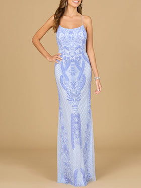 Lara 29577 - Scoop Neck, Lace Up Open Back Dress