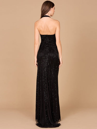 Lara 29600 Beaded Halter Neck Prom Dress Keyhole Mermaid Evening Gown