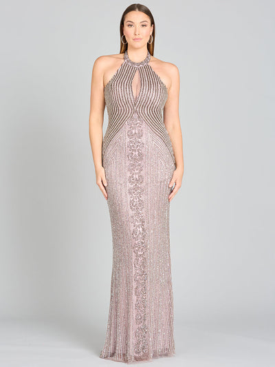 Lara 29600 Beaded Halter Neck Prom Dress Keyhole Mermaid Evening Gown