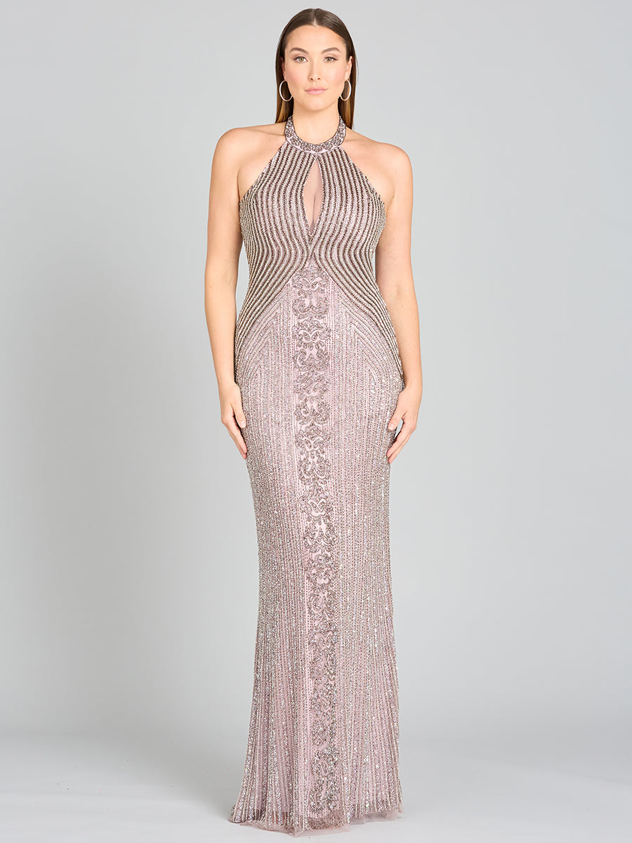 Lara 29600 Beaded Halter Neck Prom Dress Keyhole Mermaid Evening Gown