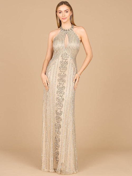 Lara 29600 Beaded Halter Neck Prom Dress Keyhole Mermaid Evening Gown