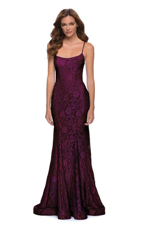 La Femme 29611C Lace Embroidered Slit Sleeveless Prom Dress