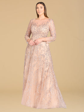 Lara 29677 Illusion Neckline A-line Long Sleeve Mother of the Bride Dress