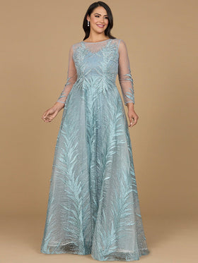 Lara 29761 - High Neck Sheer Long Sleeve Embellished Gown