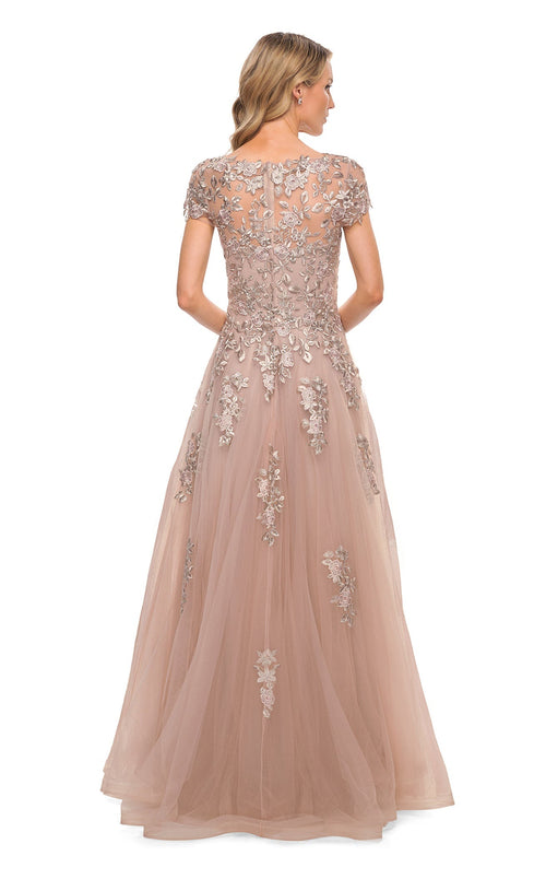 La Femme 29829C Tulle Beaded Embroidered Short Sleeves Formal Dress