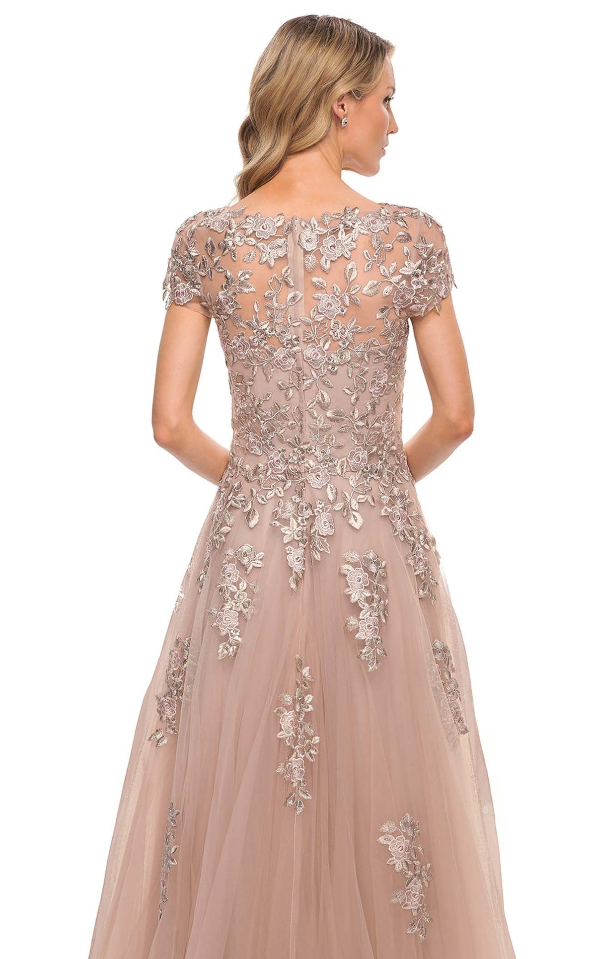 La Femme 29829C Tulle Beaded Embroidered Short Sleeves Formal Dress