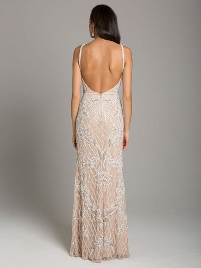 Lara Beverly Long Beaded Low Back V Neck Sleeveless Dress