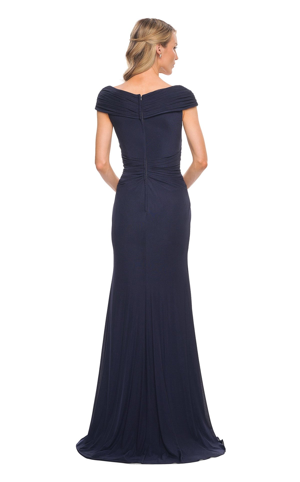 La Femme 29996C Ruched Slit Train V Neck Prom Dress