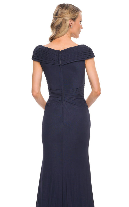 La Femme 29996C Ruched Slit Train V Neck Prom Dress