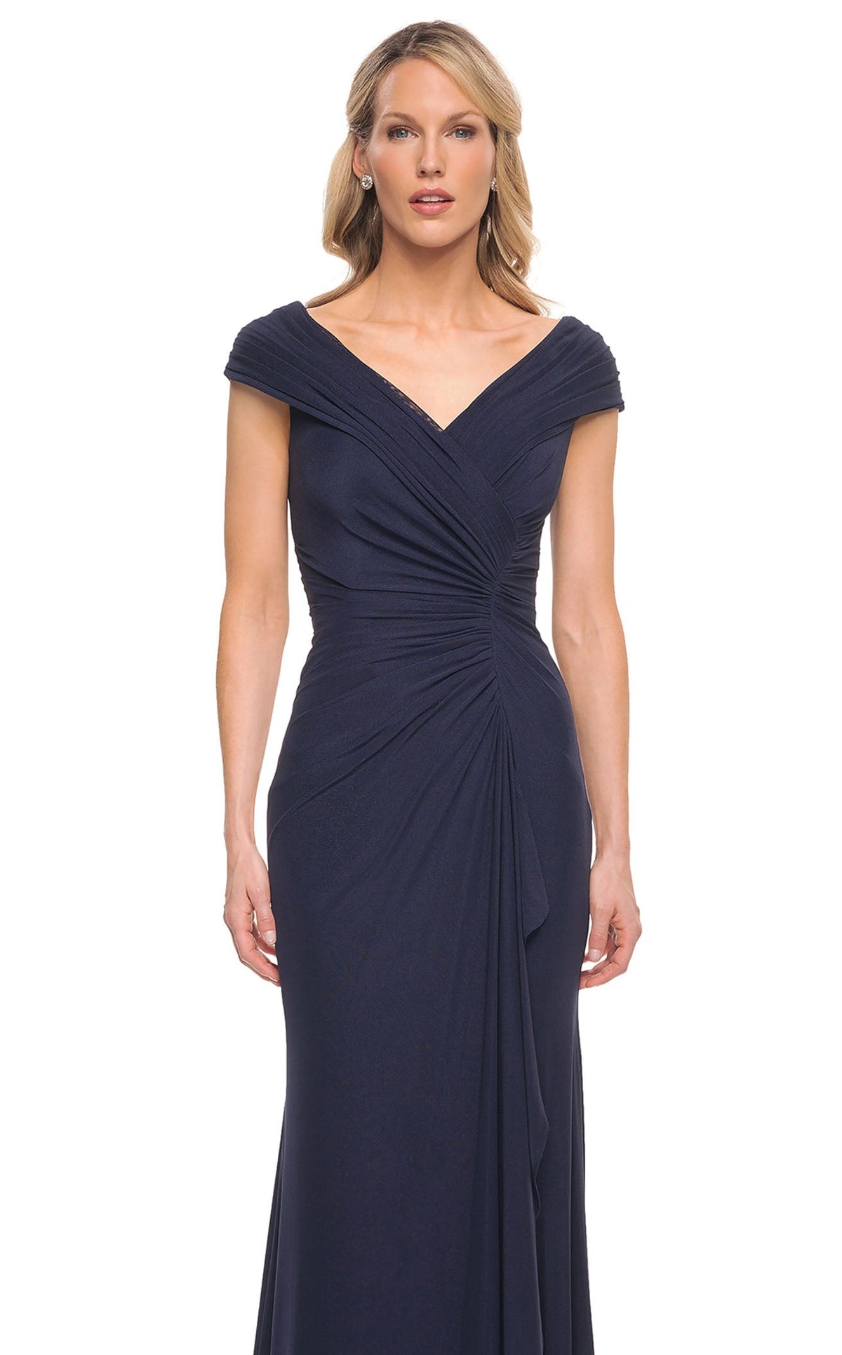 La Femme 29996C Ruched Slit Train V Neck Prom Dress
