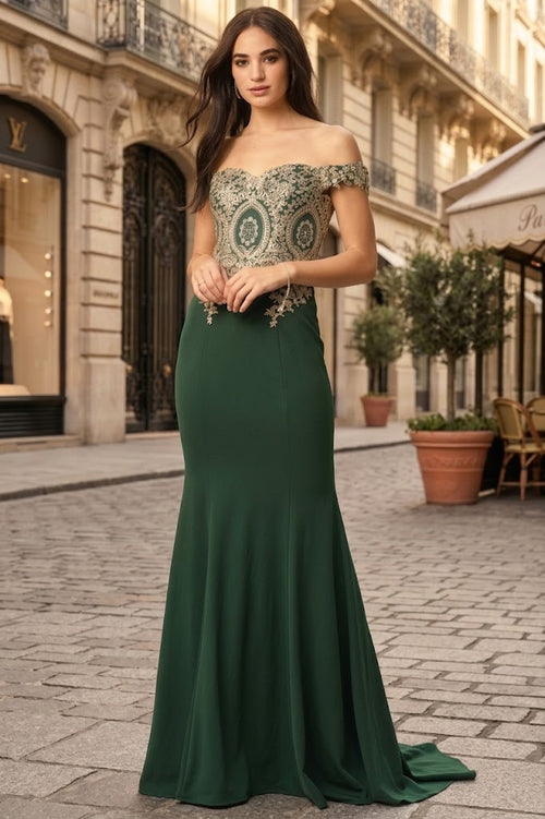 Clearance Mauve Size L Off Shoulder Fitted Long Mermaid Dress By Eva USA 5193