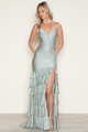Poly USA 9620 Beaded V-Neck Tiered Slit Gown