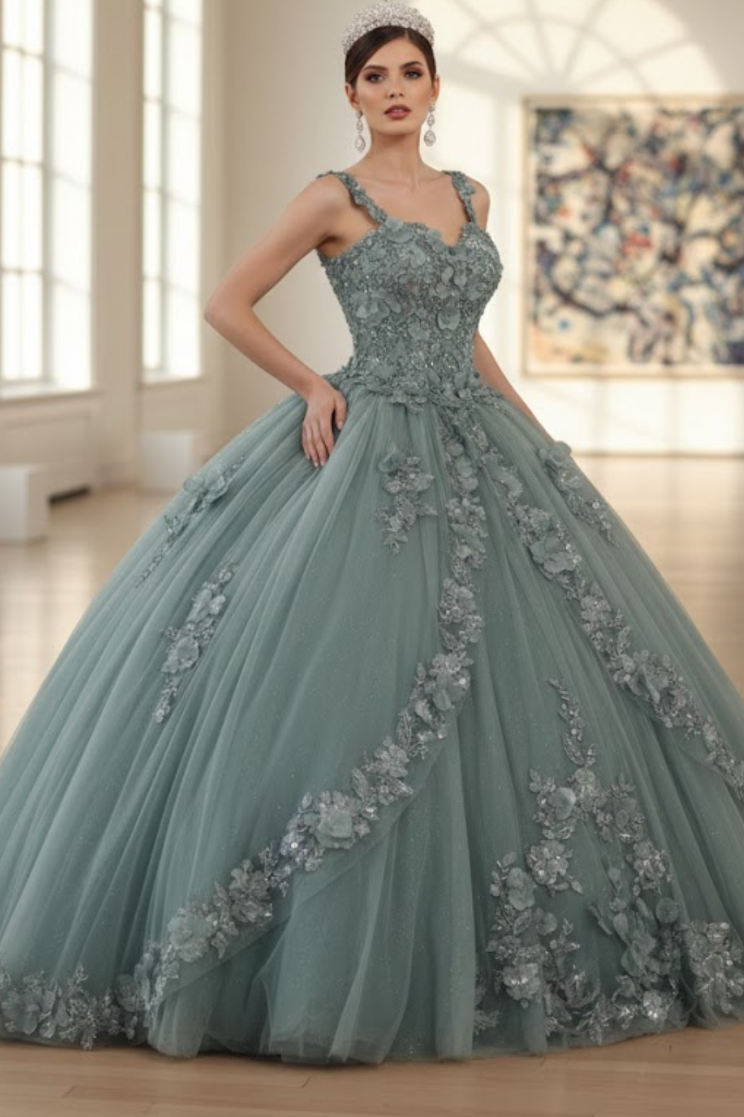 Sweet 16 Birthday Party Dress in Sage Style Ball Gown