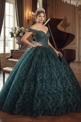 Sweet 16 Birthday Party Dress in Hunter Green Style Ball Gown