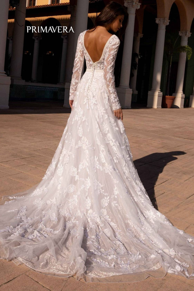 Primavera Couture 11111 Long Sleeve A-Line Wedding Dress