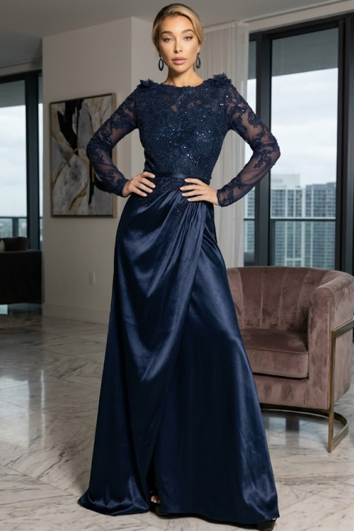 Terani Couture 232M1557 Mermaid Beaded Floral Applique Sheer Long Formal Mikado Dress