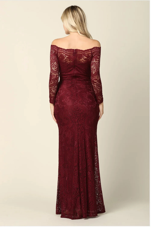 Eva USA 3287 Long Off-Shoulder Formal Lace Evening Party Dress