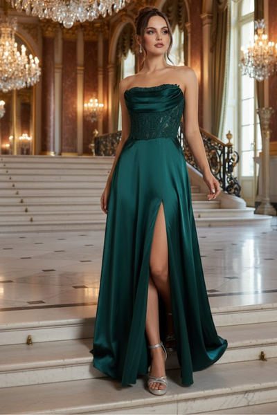 Adora Design 3254 Strapless Corset Pleated A-Line Formal Gown