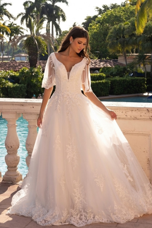 Primavera Couture 11134 Long Bridal A-Line Lace Applique Wedding Dress