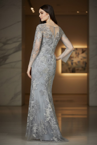 High Neck Long Sleeve Fitted Lace Gown