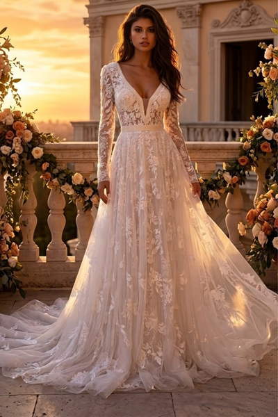 Primavera Couture 11111 Long Sleeve A-Line Wedding Dress