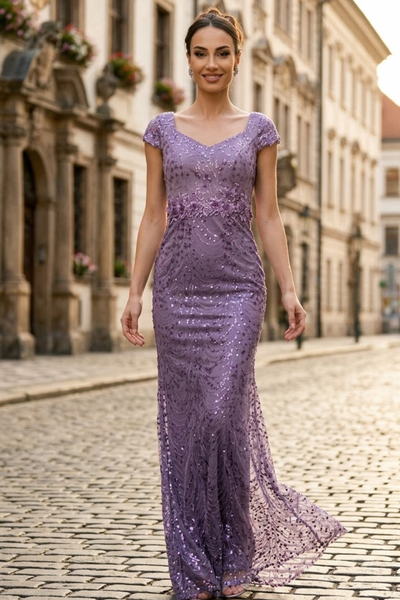 Floral Appliqued Long Mesh Formal Gown-New Collection