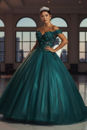 Sweet 16 Birthday Party Dress in Hunter Green Style Ball Gown