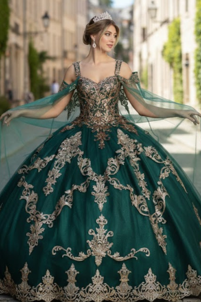 Layla K LK210 Quinceanera Gown with Cape Sleeve