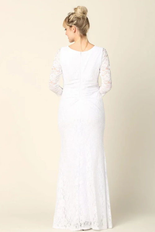 Eva USA 3397 Simple Long 3/4 Sleeve Lace Wedding Dress