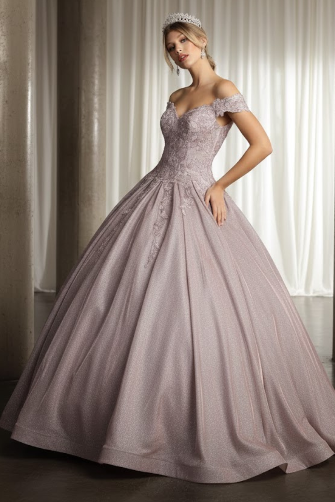 Designer Off The Shoulder Quinceanera Dress FDS178, RoseGold