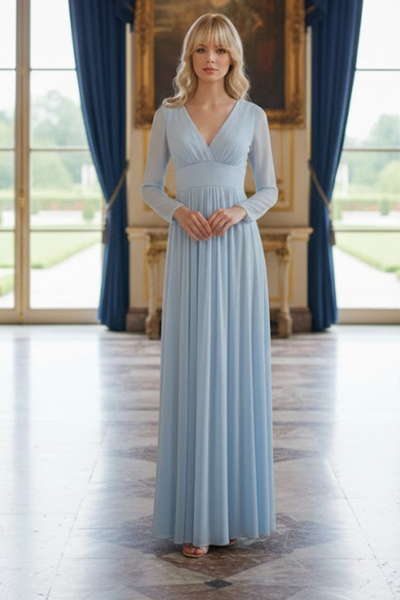Mauve Bridesmaid Dresses-Inexpensive Lenovia 5234 Long Sleeve Sheer
