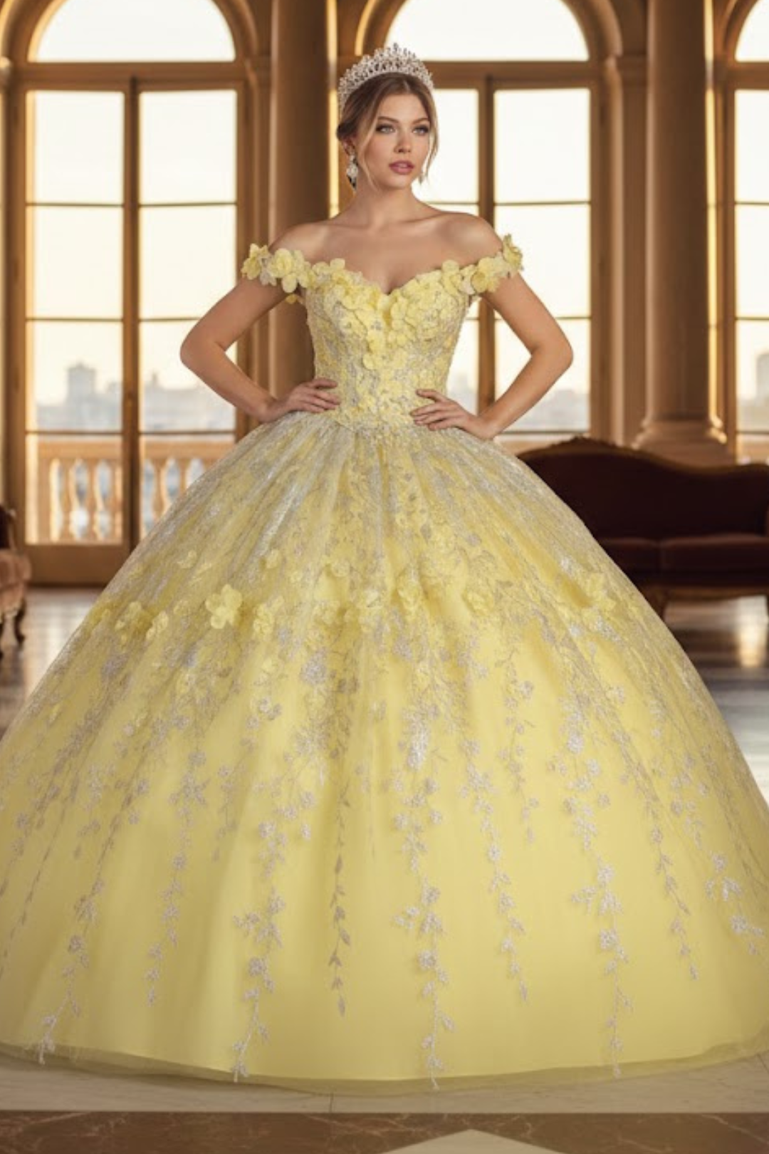 Sweet 16 Birthday Party Dress in Yellow Style Ball Gown