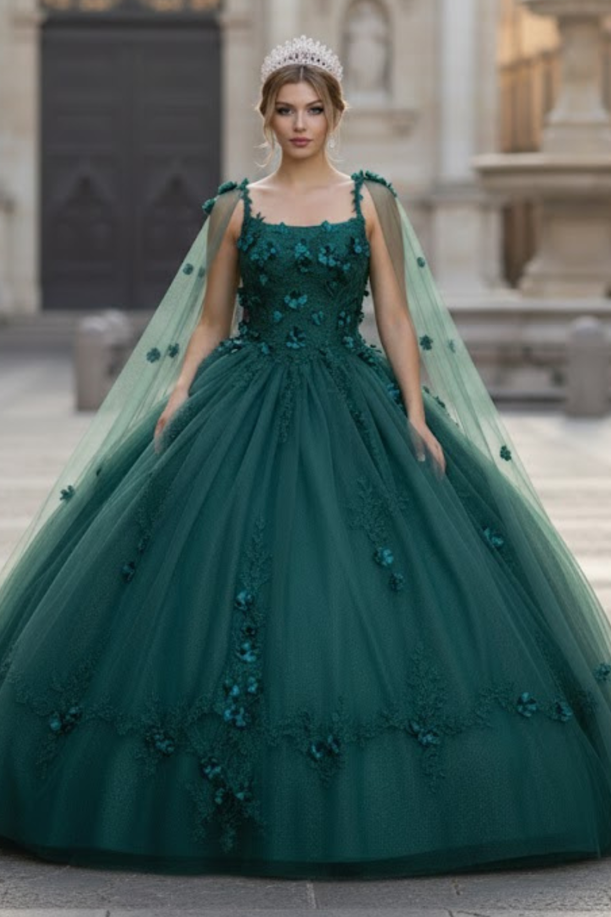 Quinceanera Dress Ball Gown Cape Sleeve 3D Floral and Plus Size
