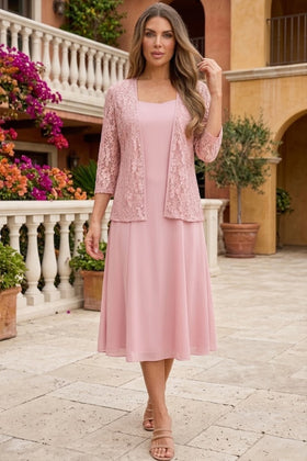 Eva USA 3489 MOB Lace Jacket Tea Length 2 Piece Dress
