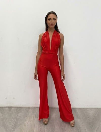 Elegant Wide-Leg Jumpsuit with Halter Neck and Backless Design by Jessica Angel 854