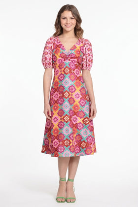 Donna Morgan D8308M Soft Wht Pink Floral Short Sleeve A-Line Long Dress