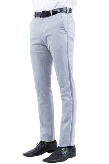 Men's Light Grey Flat Front Tuxedo Pants by Zegarie Suits